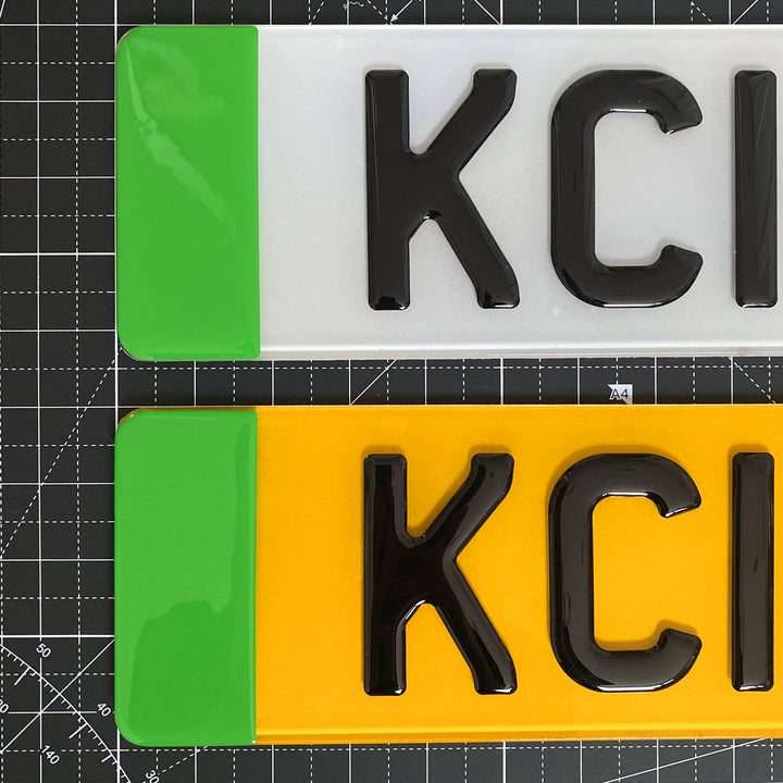 Pair Of 4D Orange Gel Extra Deep Number Plates - Show Style Only, Black Gloss